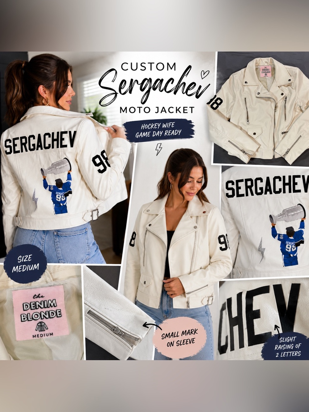 Custom Sergachev White Leather Moto Jacket - Women